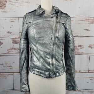 Revolve Muubaa Minsk Suede Quilted Leather Biker Jacket Silver Size 4